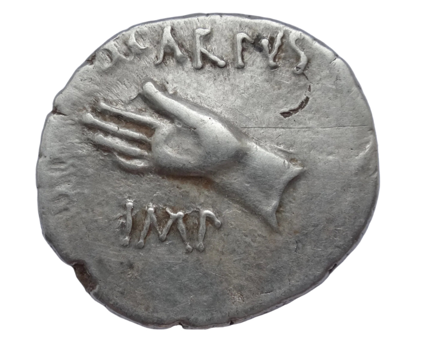 NGC 4/5- 2/5 VF Octavian AR Denarius. Cyrene, autumn 31 BC. L. Pinarius Scarpus, moneyer.