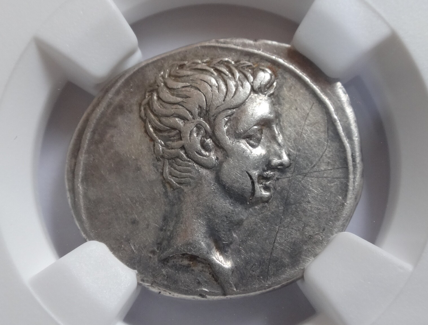 NGC VF 5/5- 2/5 Octavian (Augustus) 30-29 BC, AR Denarius.