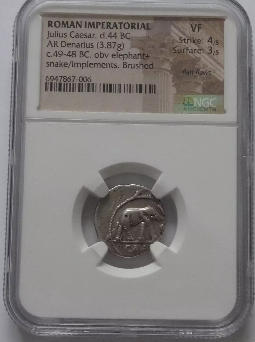 NGC VF 4/5- 3/5 Julius Caesar, (49-44 BC). AR Denarius