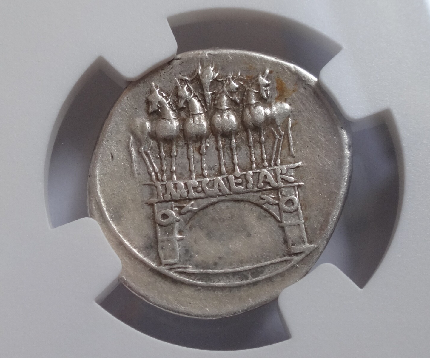 NGC VF 5/5- 2/5 Octavian (Augustus) 30-29 BC, AR Denarius.