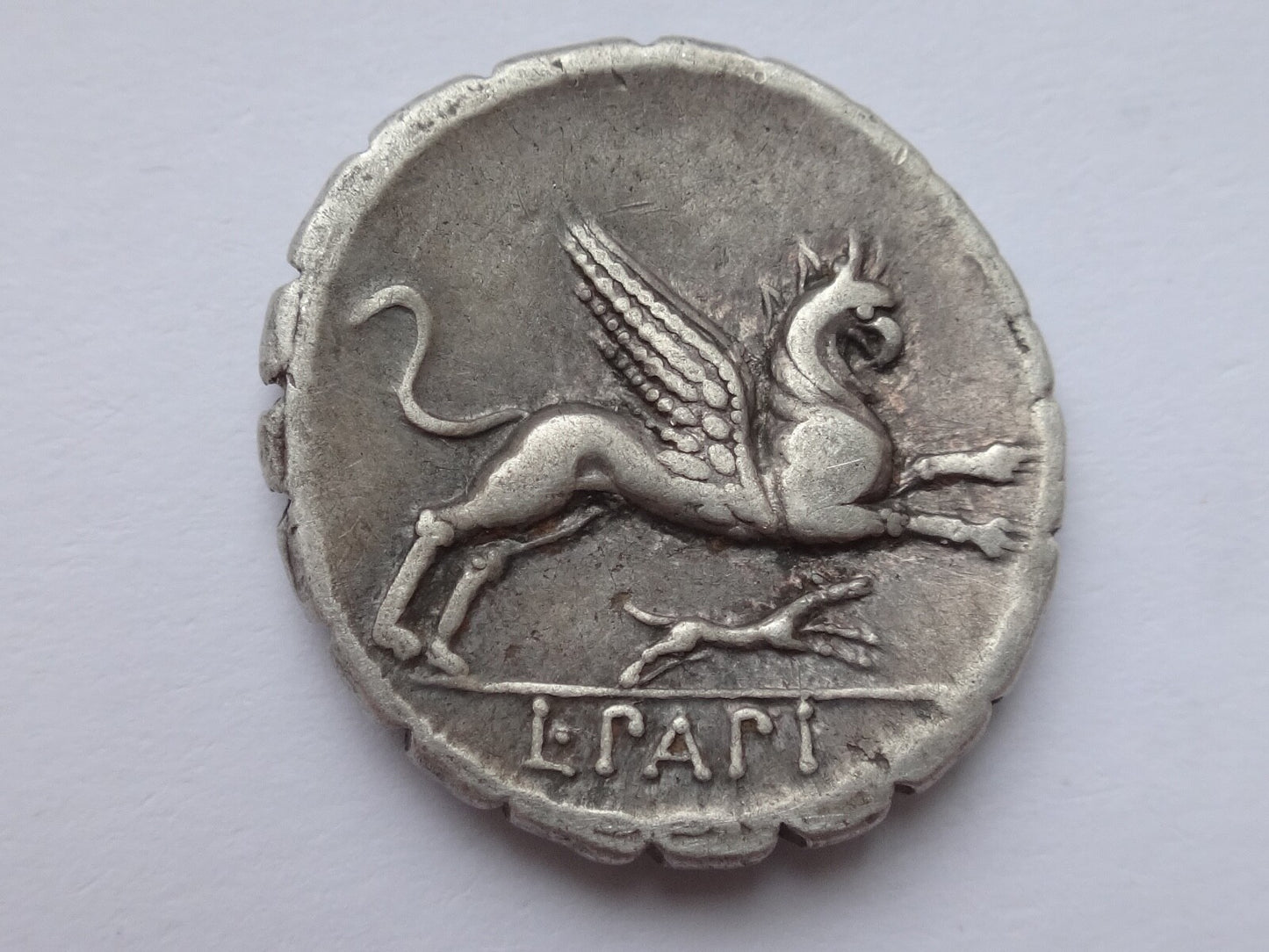 Roman Republic. L. Papius. 79 BC. AR Serrate Denarius. Rome mint.