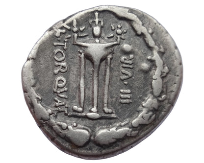 NGC Ch F 5/5-2/5 L.M.Torquatus c.65/58 BC ROMAN REPUBLIC AR Denarius Very Rare!