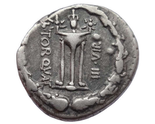 NGC Ch F 5/5-2/5 L.M.Torquatus c.65/58 BC ROMAN REPUBLIC AR Denarius Very Rare!