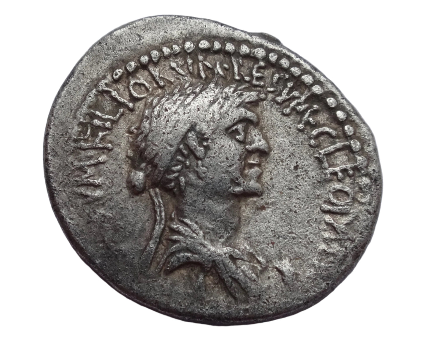 Roman (Imperatorial). Extremely rare AR Denarius of Cleopatra and Mark Antony.