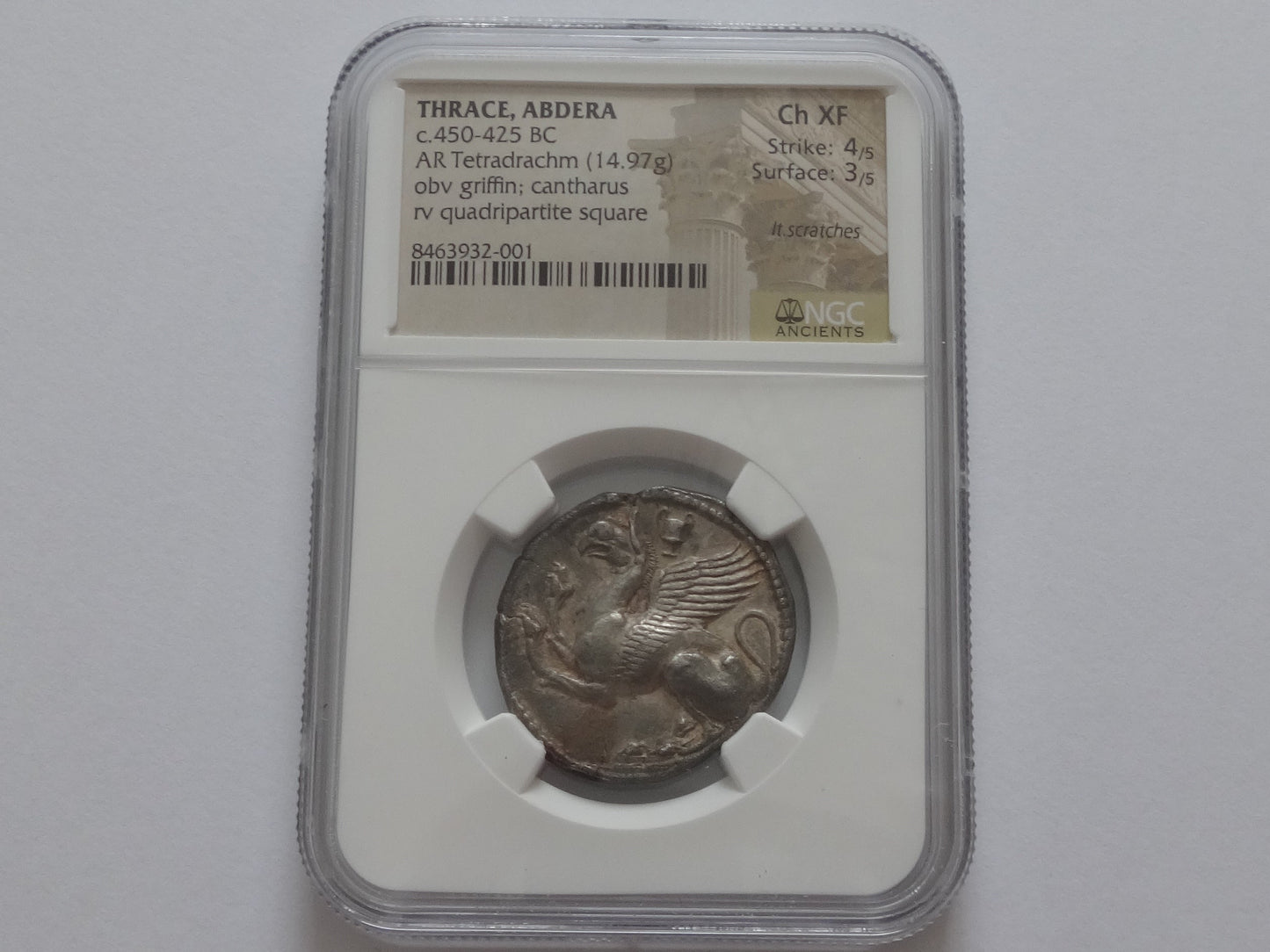 NGC "Ch XF" 4/5- 3/5  Thrace, Abdera. Circa 450-425 BC. AR Tetradrachm. Extremely Rare!