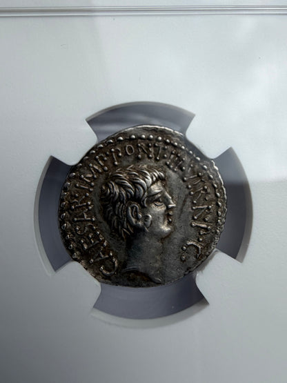 NGC Ch XF Strike: 4/5 Surface: 2/5 Mark Antony and Octavian with M.Barbatius Pollio  41 BC