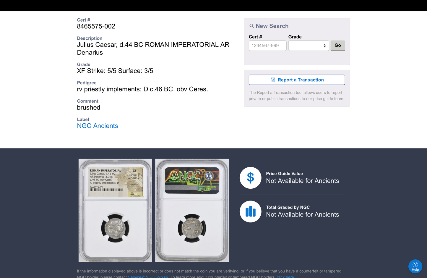 NGC "XF" 5/5- 3/5  Julius Caesar, d.44 BC AR Denarius