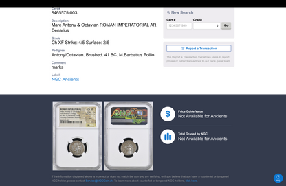 NGC Ch XF Strike: 4/5 Surface: 2/5 Mark Antony and Octavian with M.Barbatius Pollio  41 BC