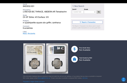 NGC "Ch XF" 4/5- 3/5  Thrace, Abdera. Circa 450-425 BC. AR Tetradrachm. Extremely Rare!