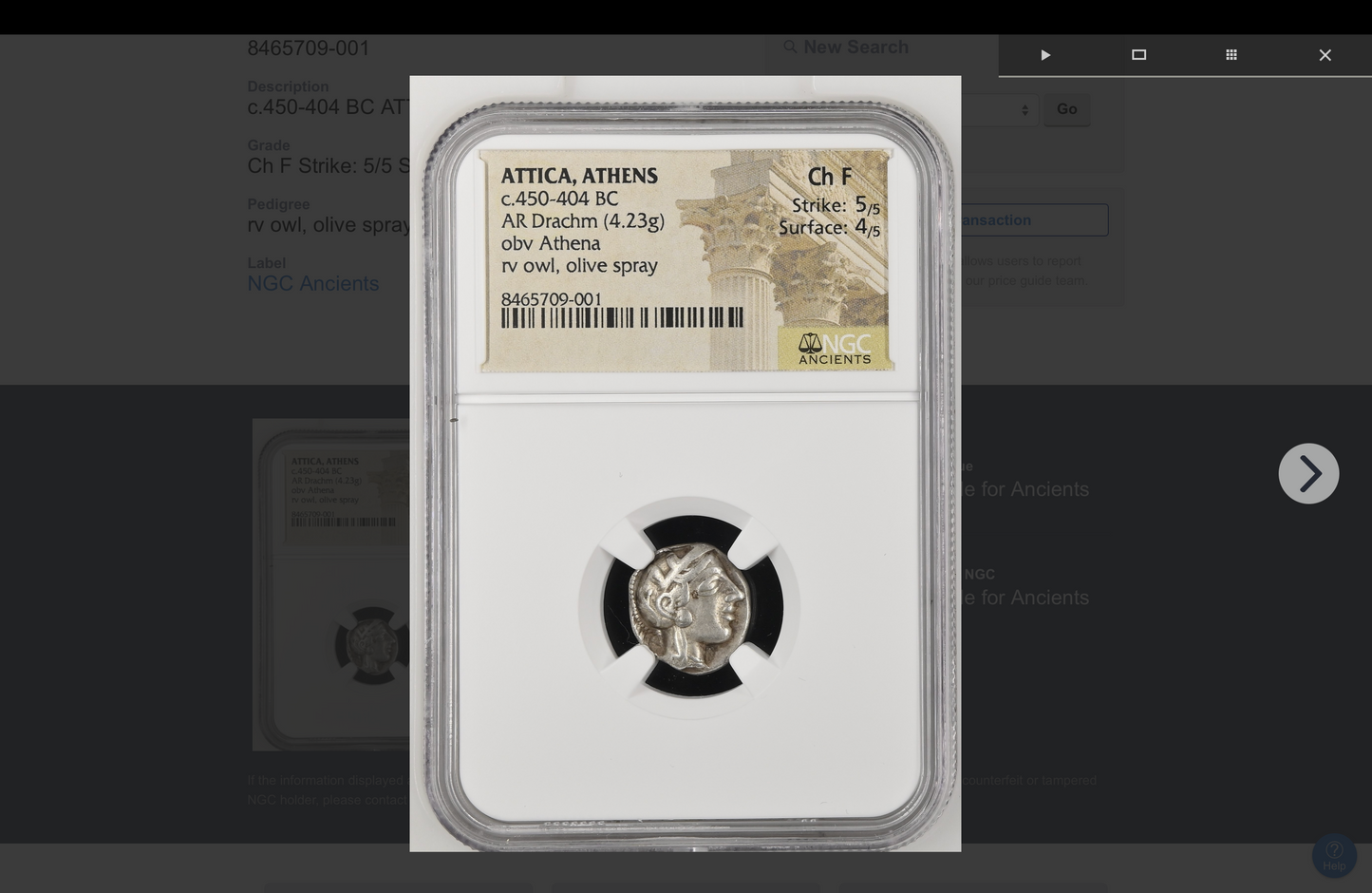 NGC "Ch  F" 5/5-4/5 ATTICA, Athens. Circa 454-404 BC. AR Drachm OWL