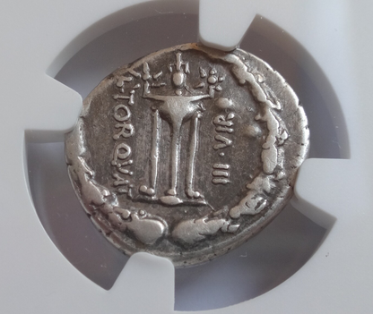 NGC Ch F 5/5-2/5 L.M.Torquatus c.65/58 BC ROMAN REPUBLIC AR Denarius Very Rare!