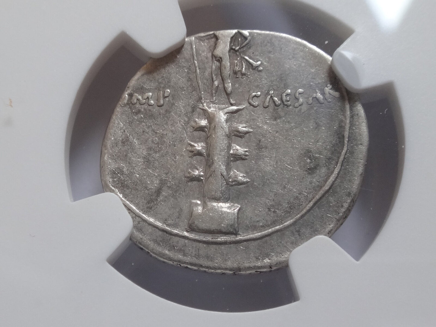 NGC XF 4/5- 3/5 Octavian (Augustus) 30-29 BC, AR Denarius. Octavian on column.