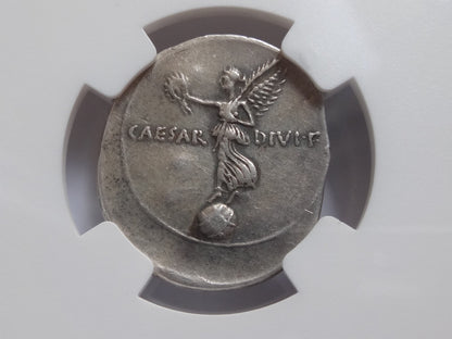 NGC Ch VF 5/5- 2/5 Octavian (Augustus) 32-31 BC. Roman Imperatorial AR Denarius