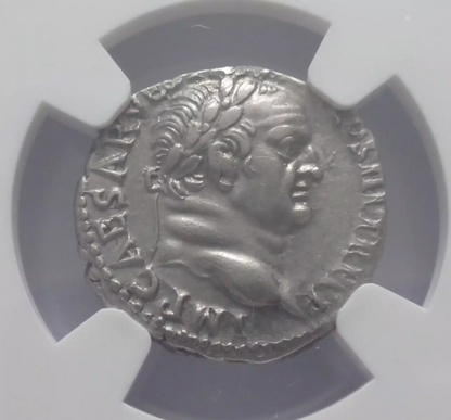 NGC "Ch XF" 4/5 - 3/5 DENARIUS VESPASIAN (69-79)AD Denarius Ephesus. Very Rare!