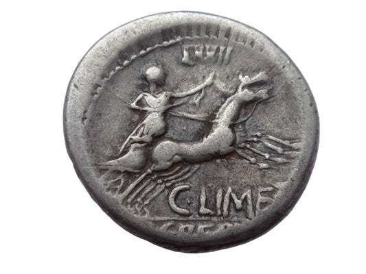 P. Crepusius, C. Limetanus and L. Censorinus. Denarius 82, AR