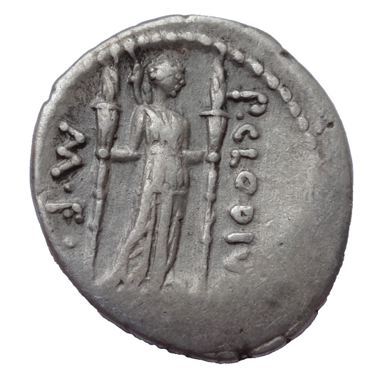 P. Clodius M.f. Turrinus. 42 BC. AR Denarius
