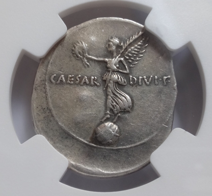 NGC Ch VF 5/5- 2/5 Octavian (Augustus) 32-31 BC. Roman Imperatorial AR Denarius