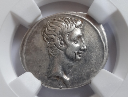 NGC VF 5/5- 2/5 Octavian (Augustus) 30-29 BC, AR Denarius.
