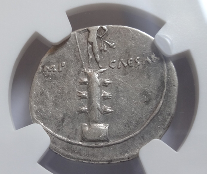 NGC XF 4/5- 3/5 Octavian (Augustus) 30-29 BC, AR Denarius. Octavian on column.