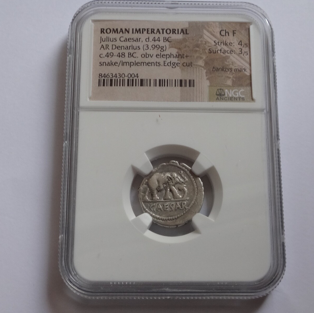 NGC Ch F 4/5- 3/5 Julius Caesar, d.44 BC Roman Imperatorial AR Denarius