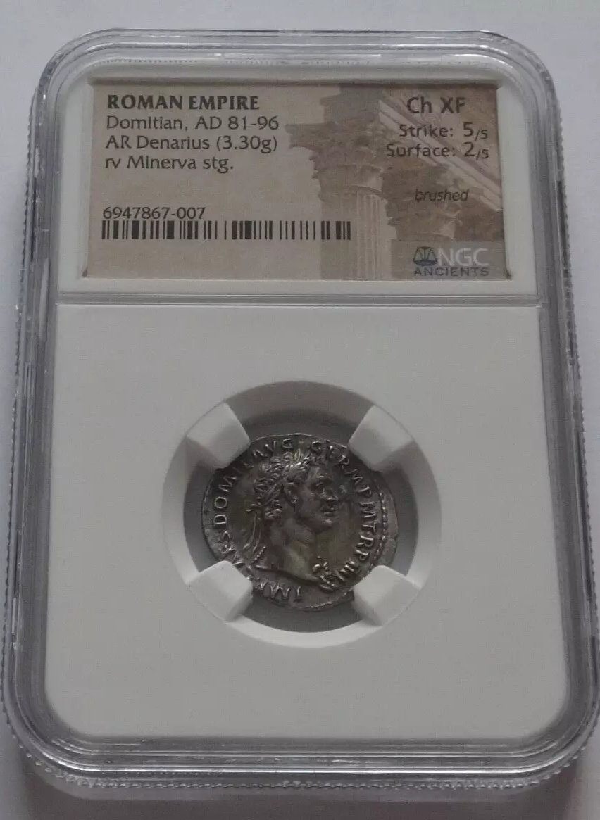 NGC Ch XF 5/5 - 2/5 Domitian, AD 81-96 AR Denarius