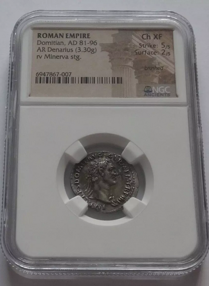 NGC Ch XF 5/5 - 2/5 Domitian, AD 81-96 AR Denarius