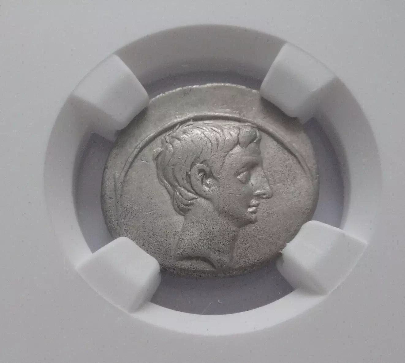 NGC Ch VF 5/5-2/5 Octavian(Augustus), 44-27 BC. Denarius, "Curia Julia". Rare!