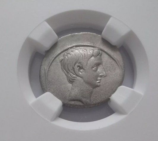 NGC Ch VF 5/5-2/5 Octavian(Augustus), 44-27 BC. Denarius, "Curia Julia". Rare!