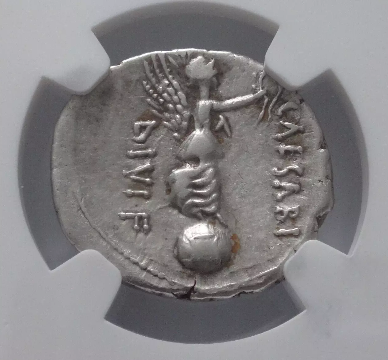 NGC  4/5- 2/5 VF  Octavian AR Denarius. Cyrene, autumn 31 BC. L. Pinarius Scarpus, moneyer.