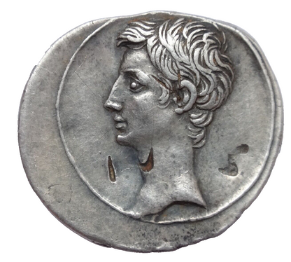 NGC Ch VF 5/5- 2/5 Octavian (Augustus) 32-31 BC. Roman Imperatorial AR Denarius