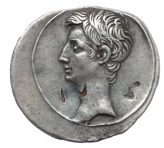 NGC Ch VF 5/5- 2/5 Octavian (Augustus) 32-31 BC. Roman Imperatorial AR Denarius