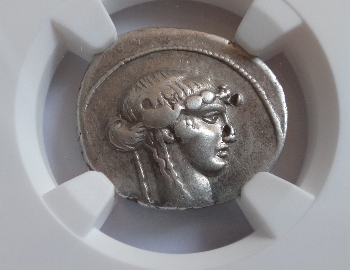NGC Ch F 5/5-2/5 L.M.Torquatus c.65/58 BC ROMAN REPUBLIC AR Denarius Very Rare!
