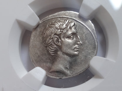 NGC XF 4/5- 3/5 Octavian (Augustus) 30-29 BC, AR Denarius. Octavian on column.