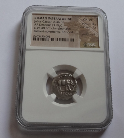 NGC Ch VF 4/5- 3/5 Julius Caesar, d.44 BC Roman Imperatorial  AR Denarius