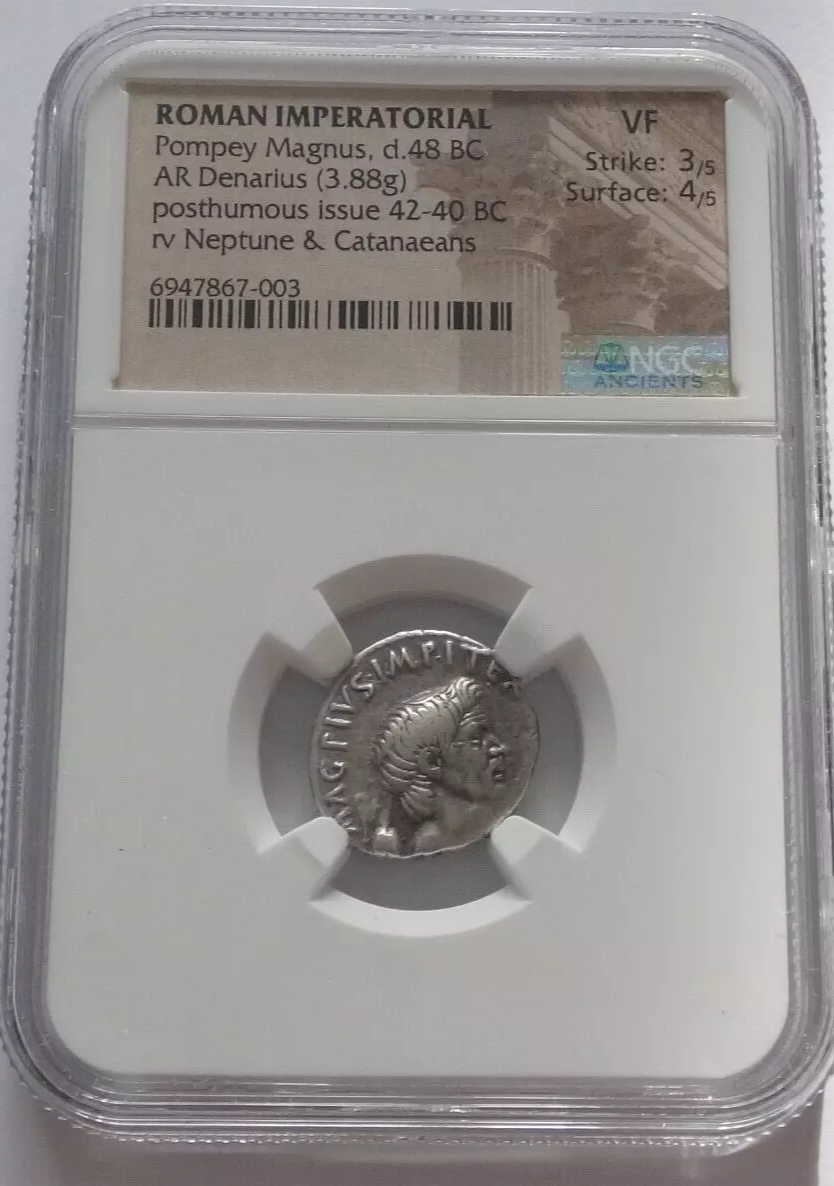 NGC VF 3/5- 4/5 Pompey Magnus, d.48 BC Roman Imperatorial AR Denarius