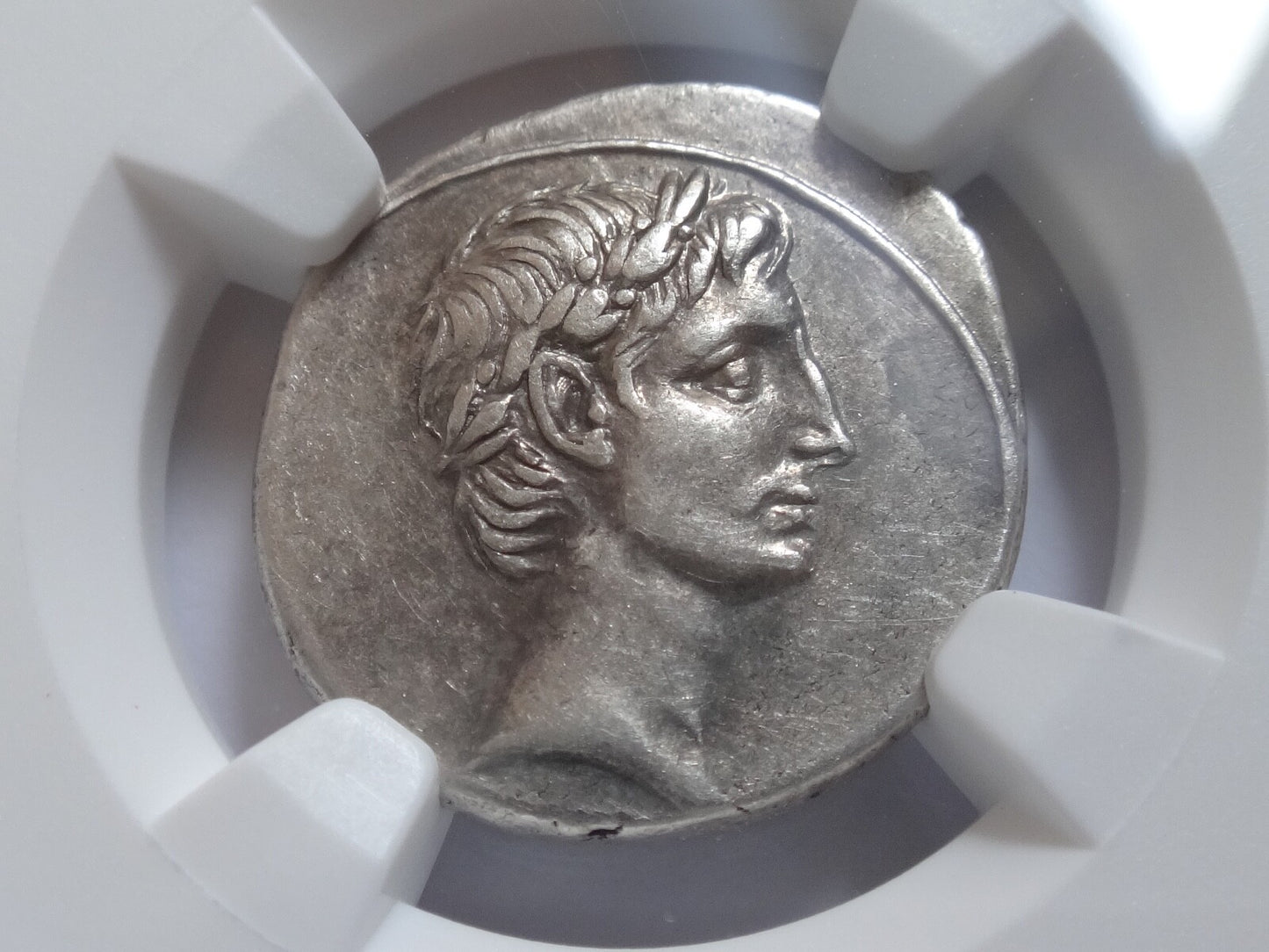 NGC XF 4/5- 3/5 Octavian (Augustus) 30-29 BC, AR Denarius. Octavian on column.