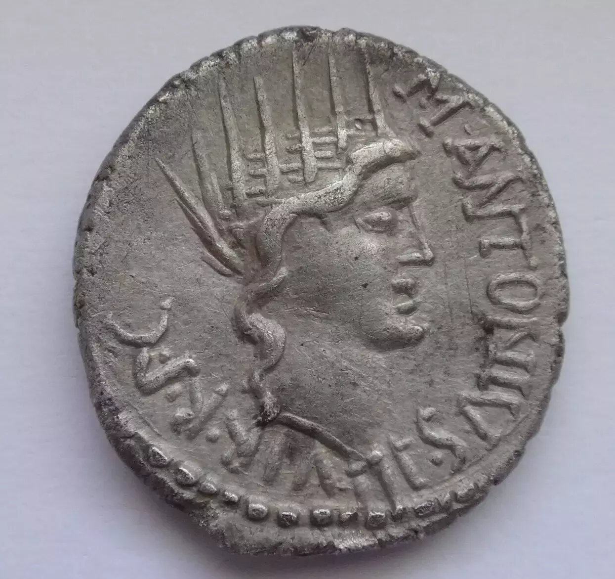 Roman Imperatorial. Amazing Denarius of Mark Antony, 44-30 BC
