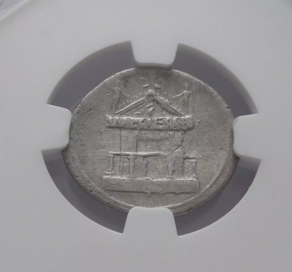 NGC Ch VF 5/5-2/5 Octavian(Augustus), 44-27 BC. Denarius, "Curia Julia". Rare!