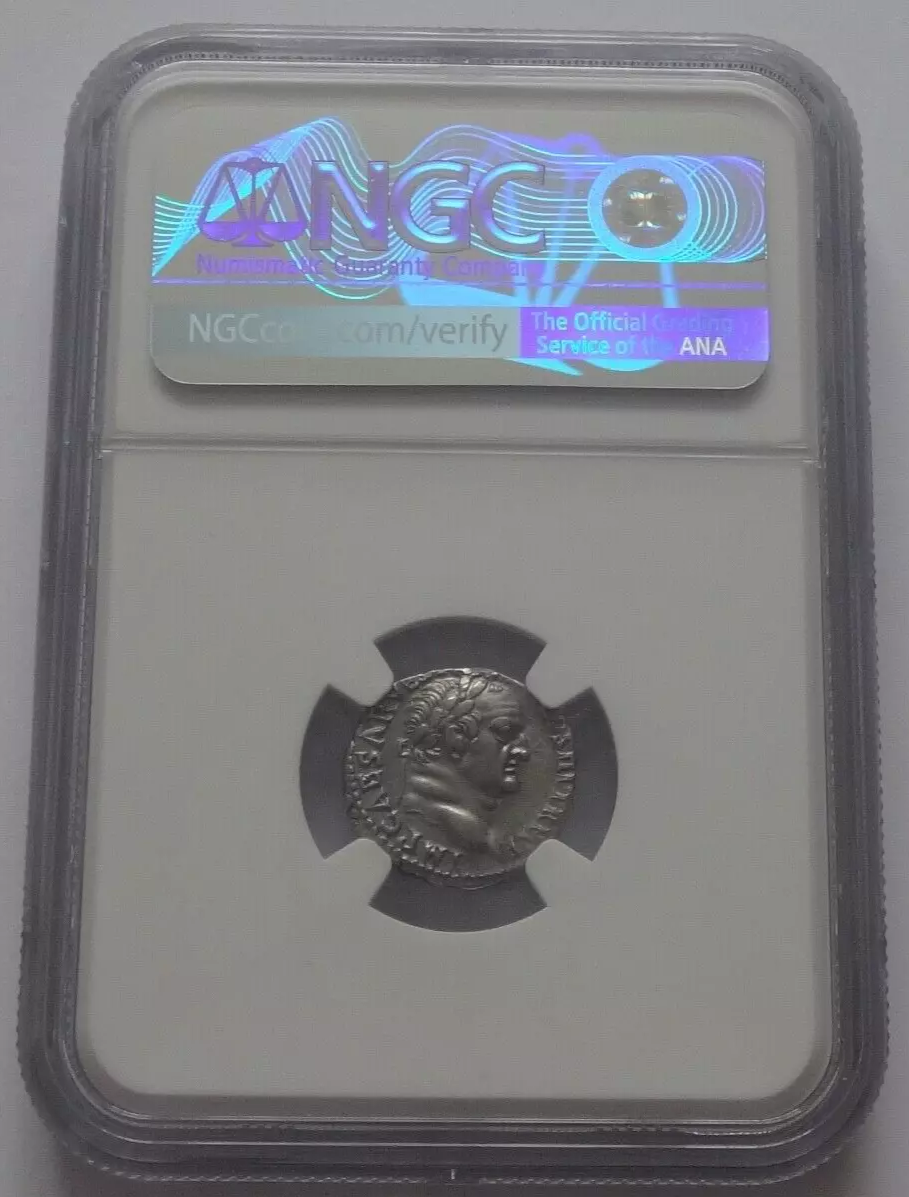 NGC "Ch XF" 4/5 - 3/5 DENARIUS VESPASIAN (69-79)AD Denarius Ephesus. Very Rare!