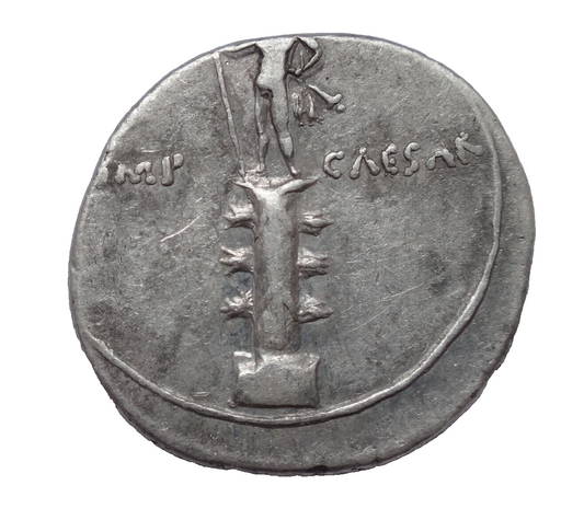 NGC XF 4/5- 3/5 Octavian (Augustus) 30-29 BC, AR Denarius. Octavian on column.