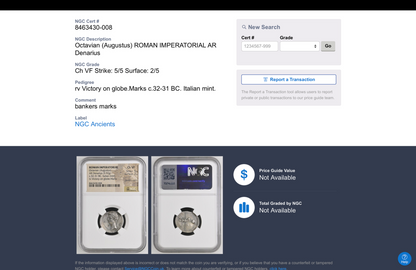 NGC Ch VF 5/5- 2/5 Octavian (Augustus) 32-31 BC. Roman Imperatorial AR Denarius