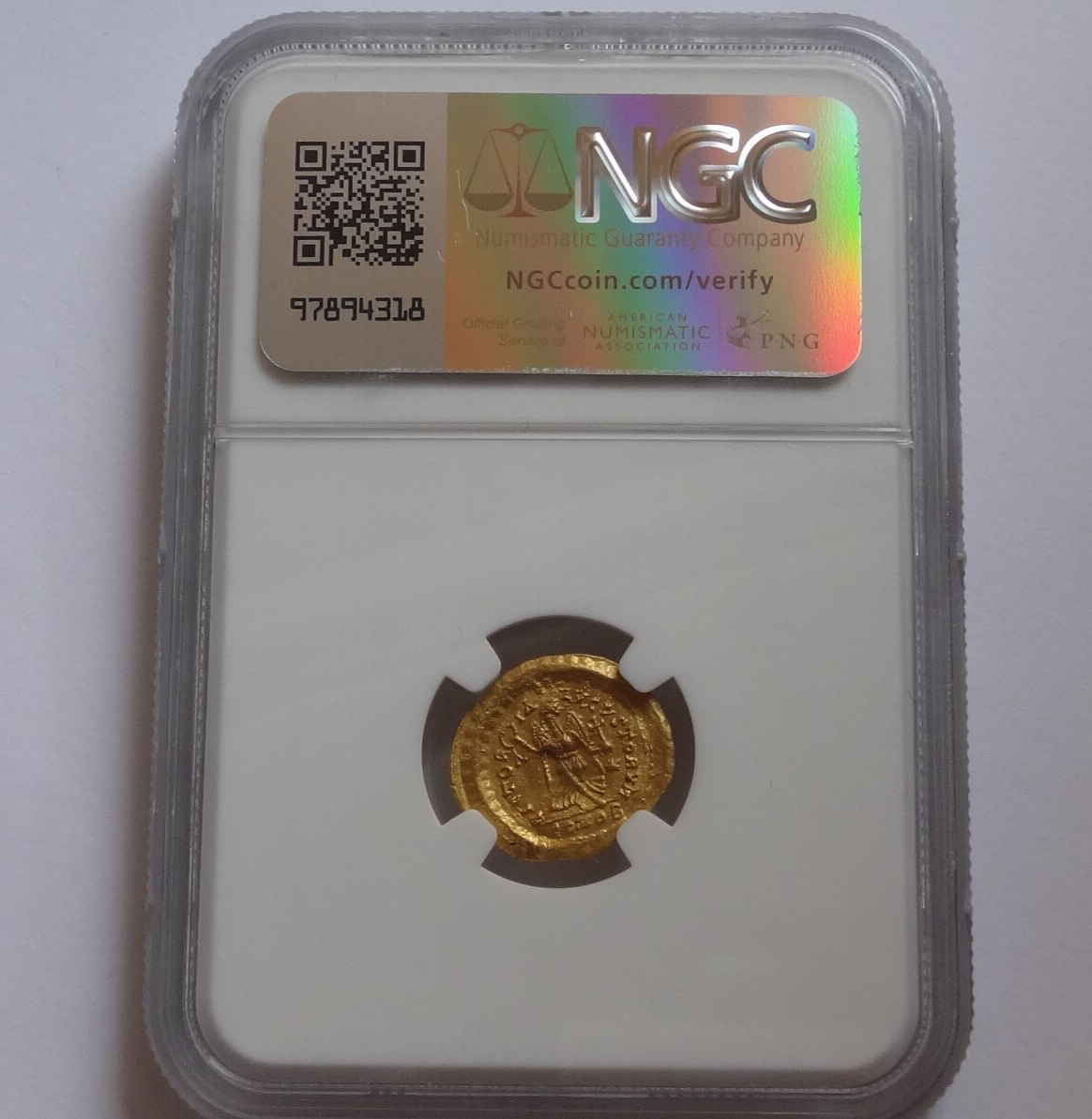 High quality NGC AU 4/5- 3/5 Theodosius II, AD 402-450 AV Tremissis.