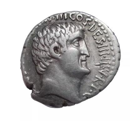 NGC VF 4/5- 3/5 Mark Antony, 44-30 BC. Denarius with M. Junius Silanus