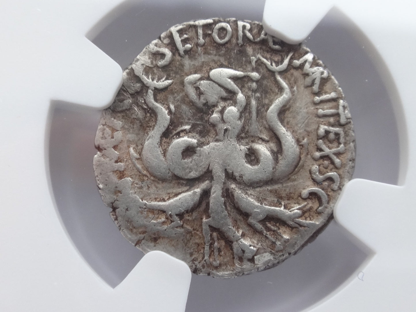 NGC "Ch F" Strike 4/5 Surface 3/5 Sextus Pompey, 43-35 BC. Denarius