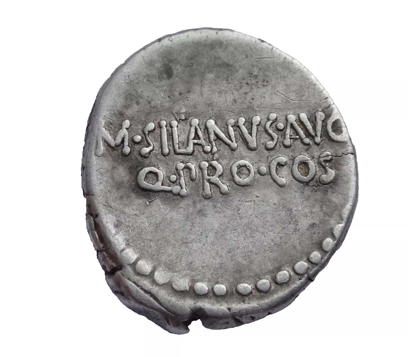 NGC VF 4/5- 3/5 Mark Antony, 44-30 BC. Denarius with M. Junius Silanus