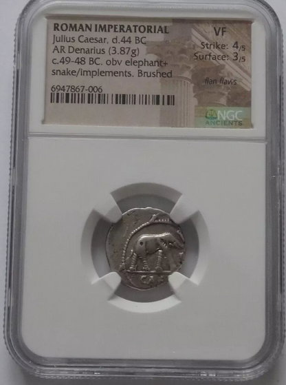 NGC VF 4/5- 3/5 Julius Caesar, (49-44 BC). AR Denarius