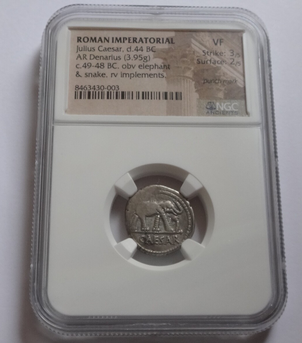 NGC VF 3/5- 2/5 Julius Caesar, d.44 BC ROMAN IMPERATORIAL AR Denarius