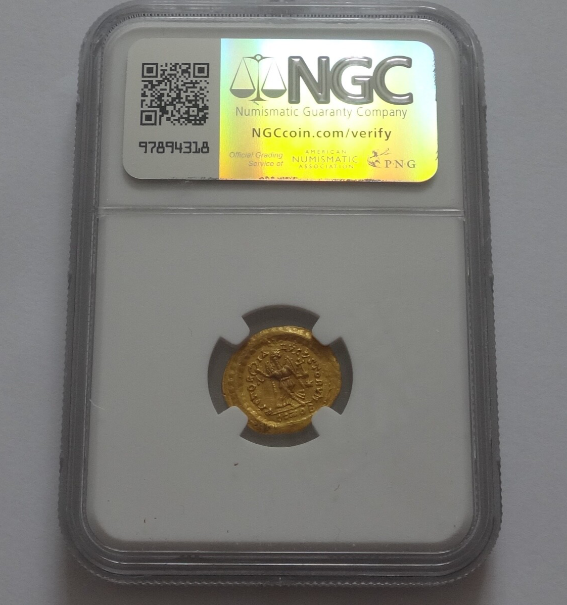 High quality NGC AU 4/5- 3/5 Theodosius II, AD 402-450 AV Tremissis.