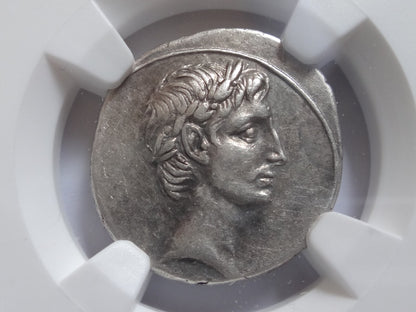 NGC XF 4/5- 3/5 Octavian (Augustus) 30-29 BC, AR Denarius. Octavian on column.