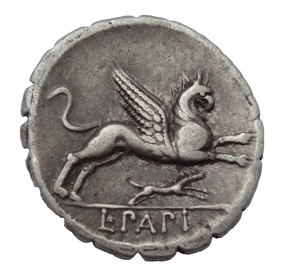 Roman Republic. L. Papius. 79 BC. AR Serrate Denarius. Rome mint.